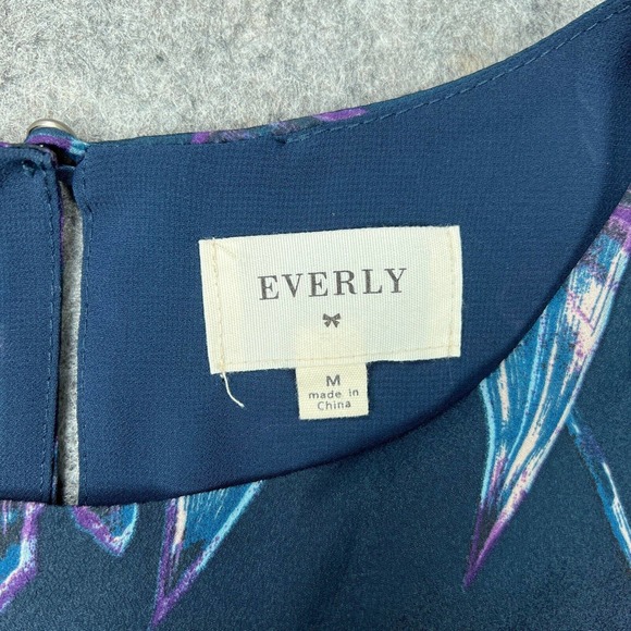 Everly Dress‎ Womens Medium Blue Green Floral Sleeveless Shift Lined Midi - Picture 3 of 15